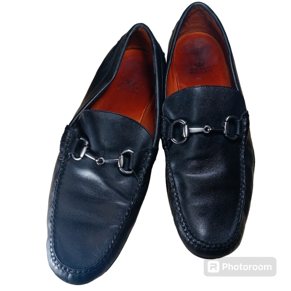 Peter Millar Men's Black Leather Slip On Brazilian Casual Dress Shoes 9W - Picture 1 of 6